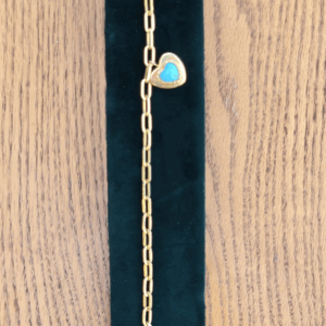 14KYG Paper Clip Bracelet w/Hollow Turquoise Heart Charm
